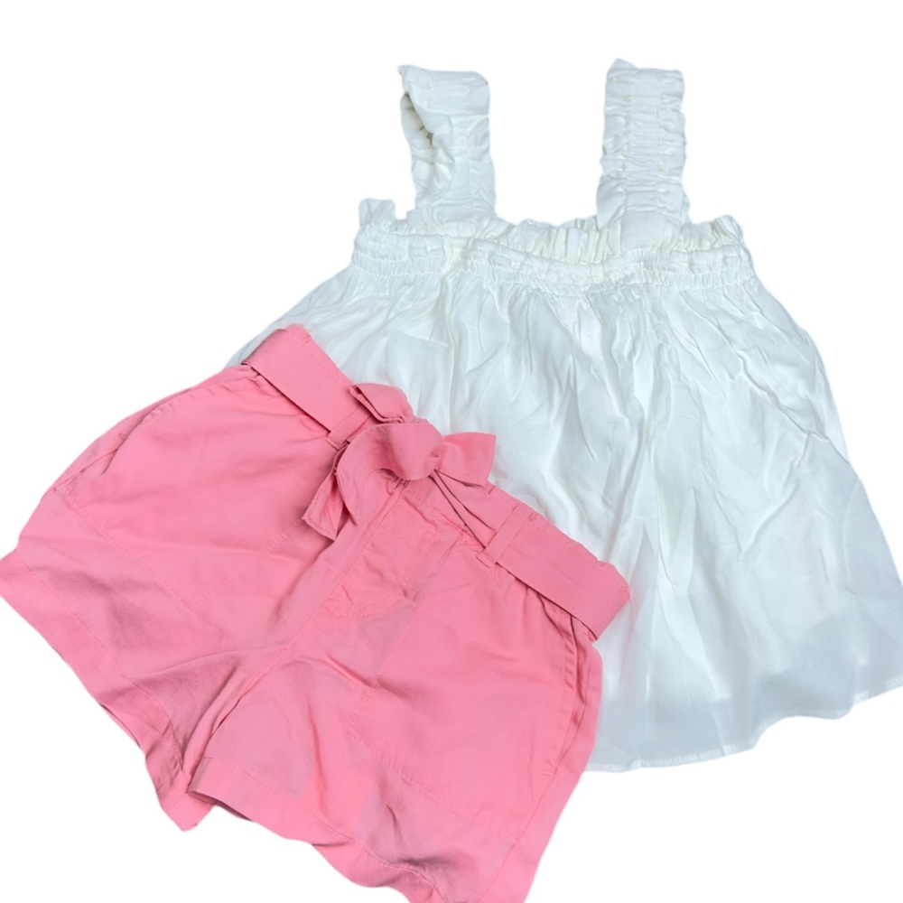 Girls White Top and Pink Shorts Set